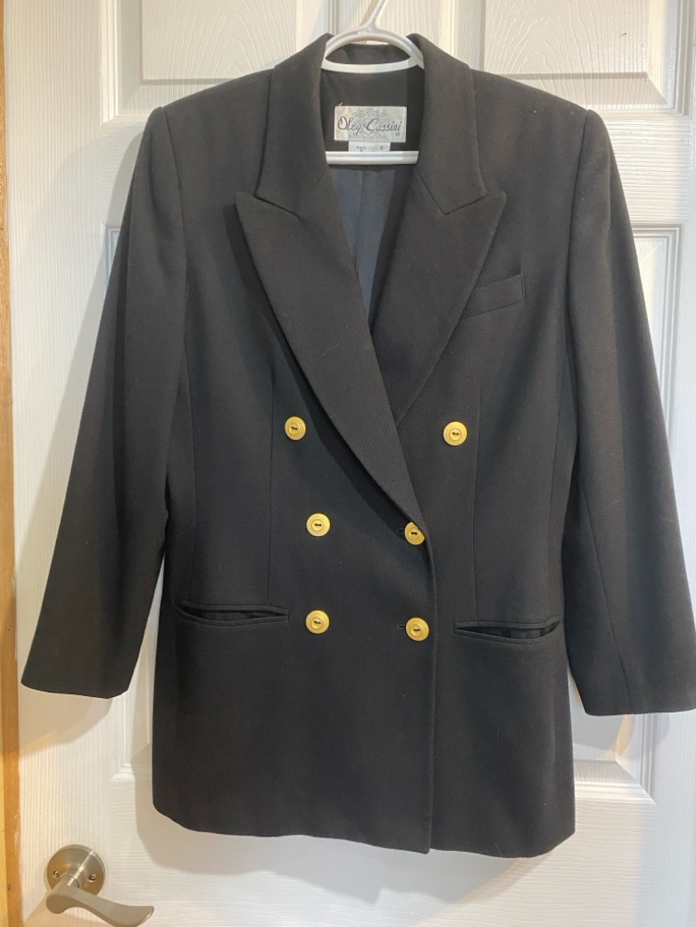 Oleg Cassini Vintage Black Double-Breasted Blazer with Gold Buttons